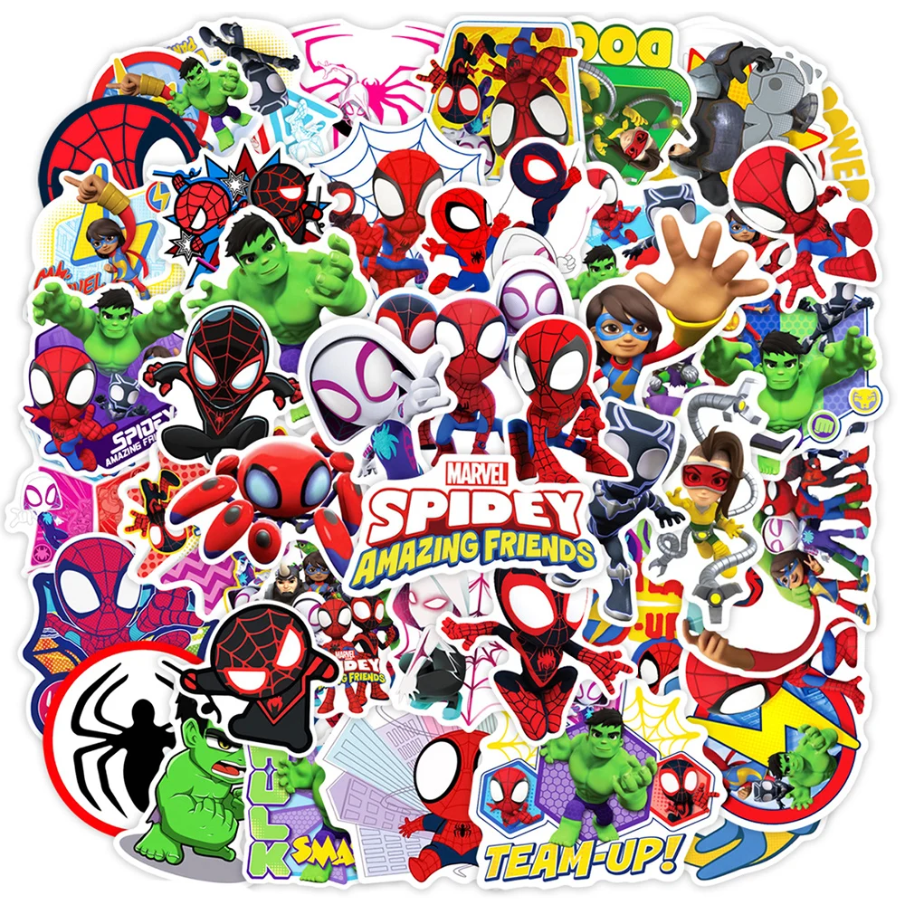 Disney-Amazing Friends Graffiti Decalques, Homem Aranha Adesivo, DIY, decalques divertidos, apto para guitarra, laptop, bagagem, skate, presentes do garoto, 10 pcs, 30 pcs, 50pcs