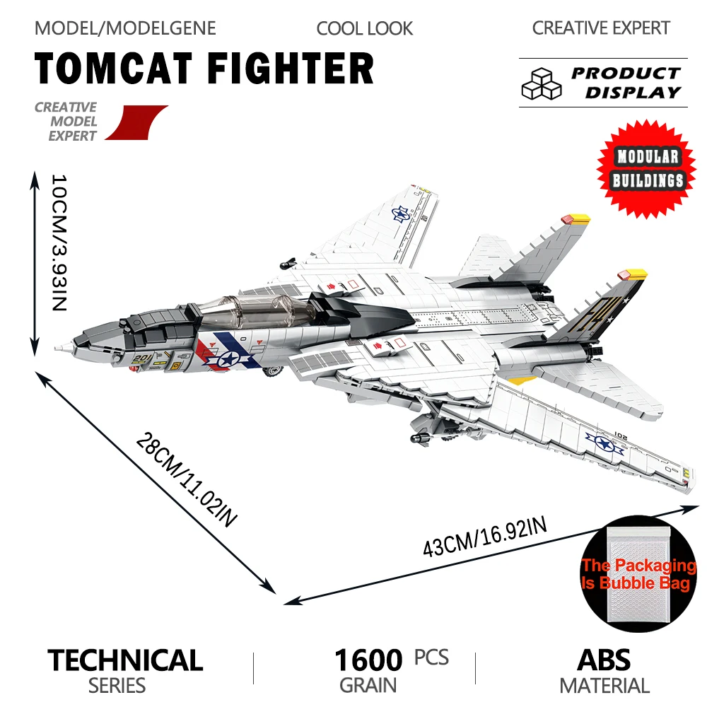 High-tech F14 Tomcat Fighter Building Blocks Brick Toy Gift Technical Aerial Vehicle Model Military Air Hobby Display Ornaments