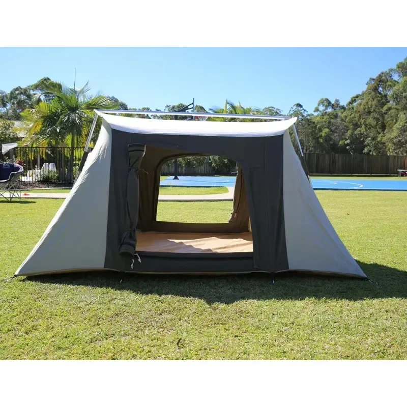 Luxury glamping waterproof cotton canvas spring bar flex bow tent camping tent outdoor family