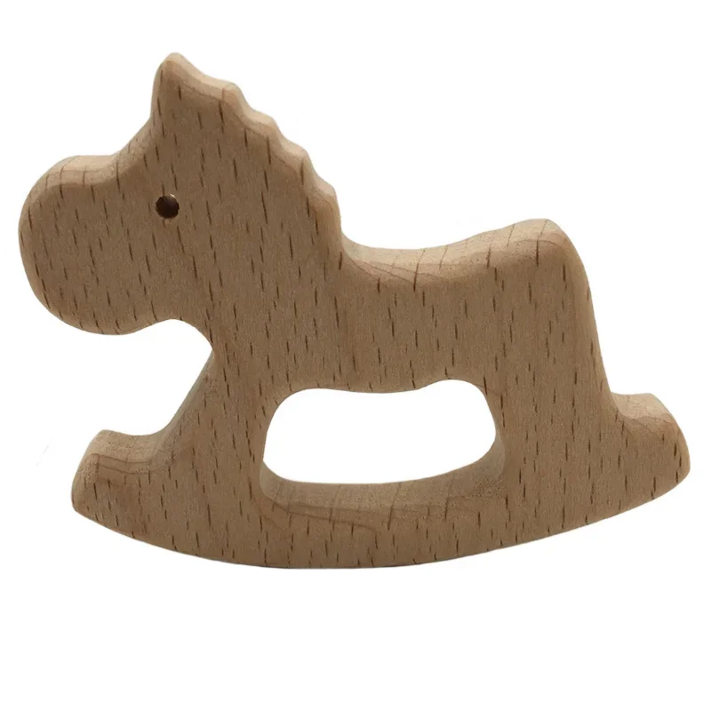 Cartoon Animal Wooden Teethers for Baby Infant Natural Wood Pendant Teething Beads Toddler Toys Accessories Safety Shape