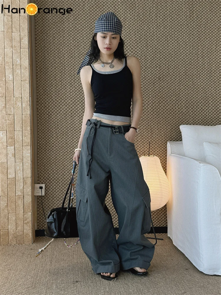 HanOrange 2026 Spring/Summer Double Shoulder Straps Camis Women Back Hollow Top Black/Gray/Navy Blue/Coffee/Sauce Purple