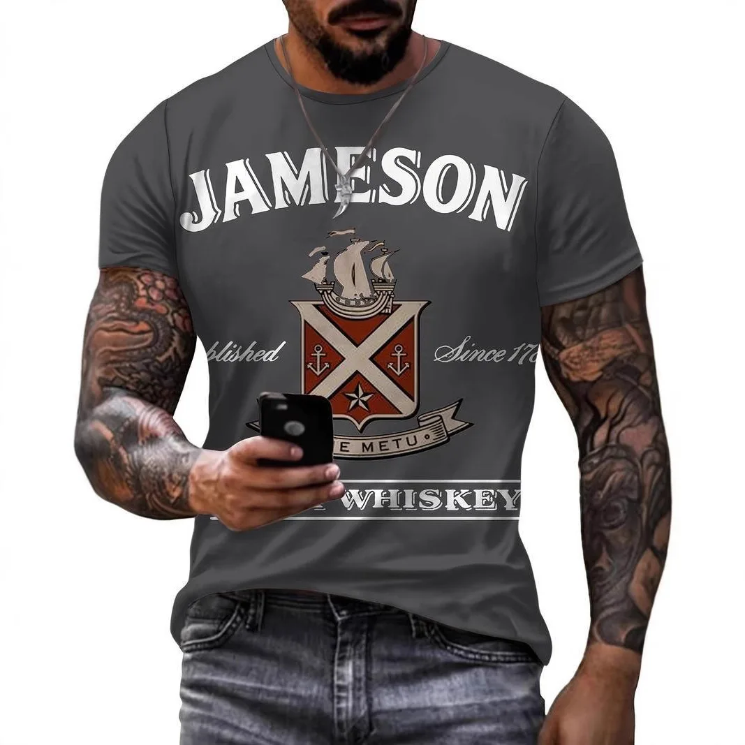 

Retro and trendy summer men clothing 3 printed pirate logo letter graphic t shirts breathable casual round neck top tees for men