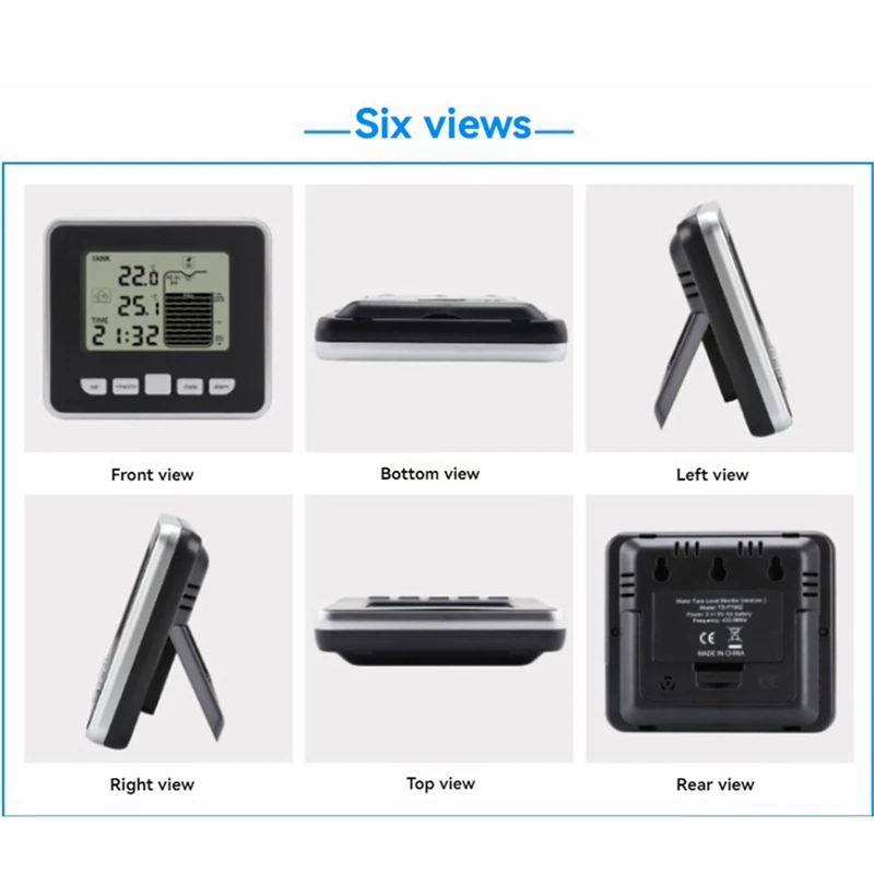 Wireless Water Level Indicator  Gauge Water Tank Sensor  Liquid Level Sensor Digital Thermometer Clock Water Level Meter