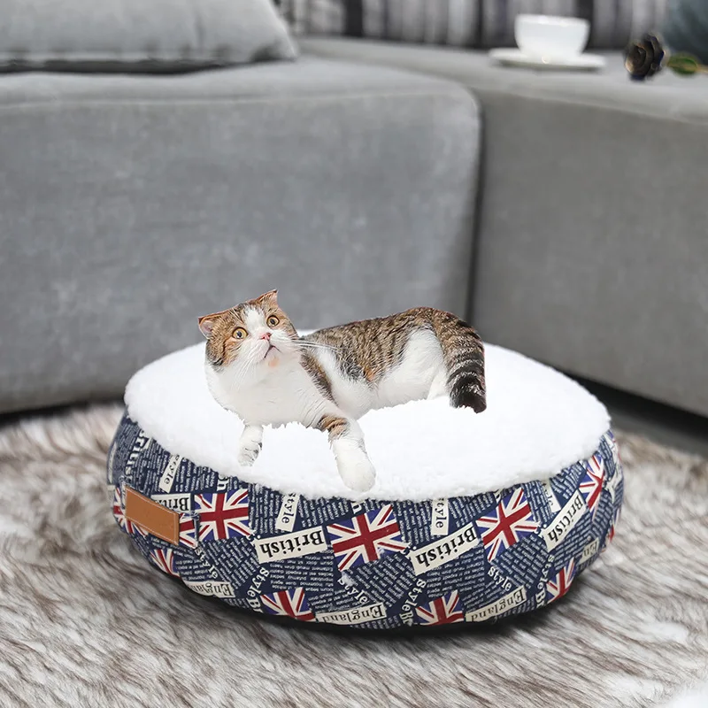 Dog Bed Pet Nest Mat Removable Cat Nest European Style Cashmere Round Cat Nest French Bulldog Teddy Medium and Small Dog Nest