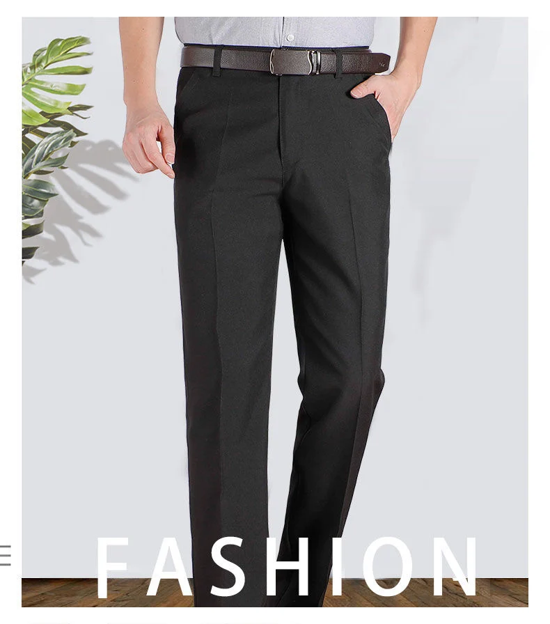 Herren Business-Anzughose, Casual, Mittellange, Weiche, Gepflegte Marken-Arbeitshose, Gerade Passform, Schwarz/Grau, Große Größen 28-40 – Detail 6
