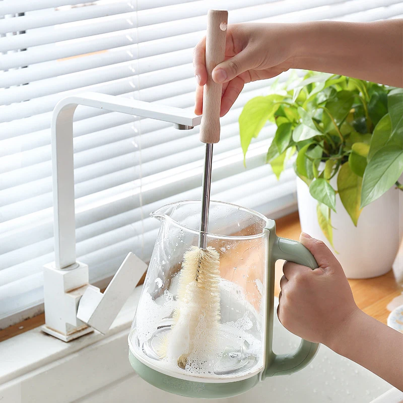 Baby Pacifiers Brush Long Wooden Handle Bottle Cleaning Brushes Infant Feeding Bottles Cleaner Kitchen Household Cleaning Tools