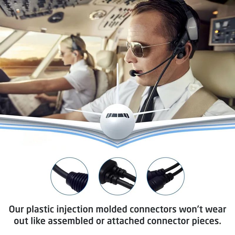 Adapter GA Twin Plug do Airbus XLR - gniazda .206” i .25” do 5-pinowego złącza żeńskiego XLR do zestawów słuchawkowych pilotażowych, lotnictwa ogólnego — zdjęcie produktu 5