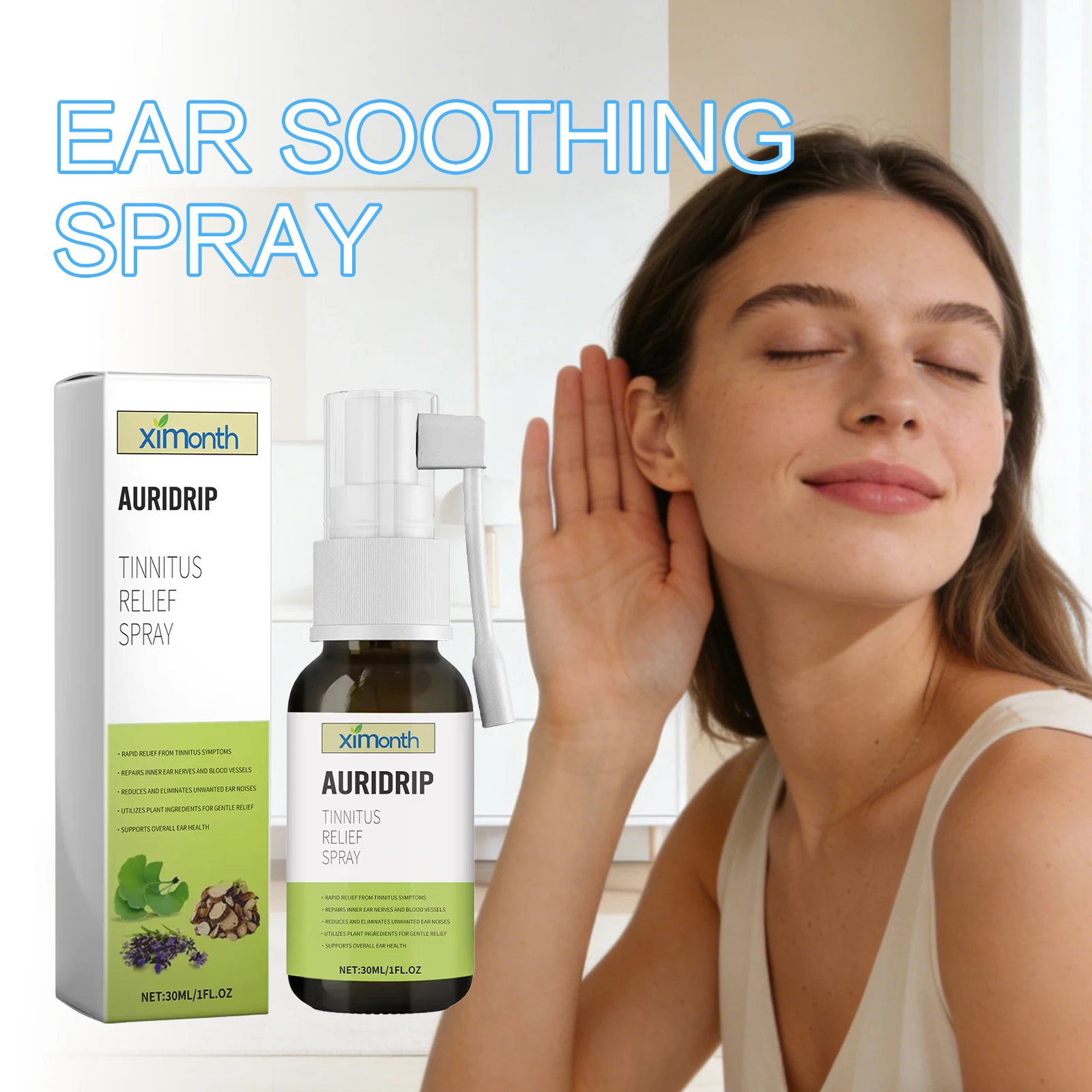 XIMONTH Tinnitus Relief Spray Improve Listen Skills Relieve Discomfort Clean Ear Canal Remove Dirt Refresh Sooth Ear Care Spray