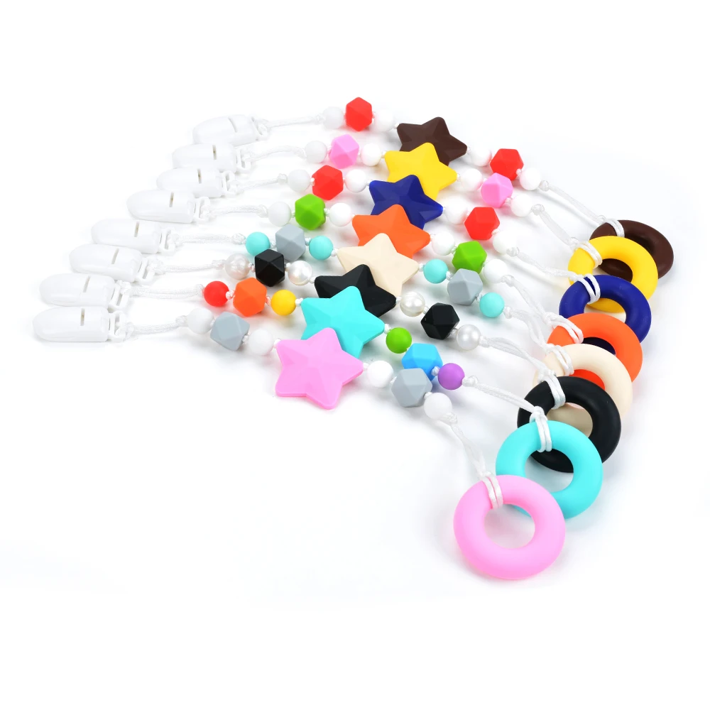 LOFCA Donut 5pcs Silicone Beads Pendant Teether Necklace Teething Chewing Cute Baby Toy Chewable Jewelry  Pacifier Clip Holder