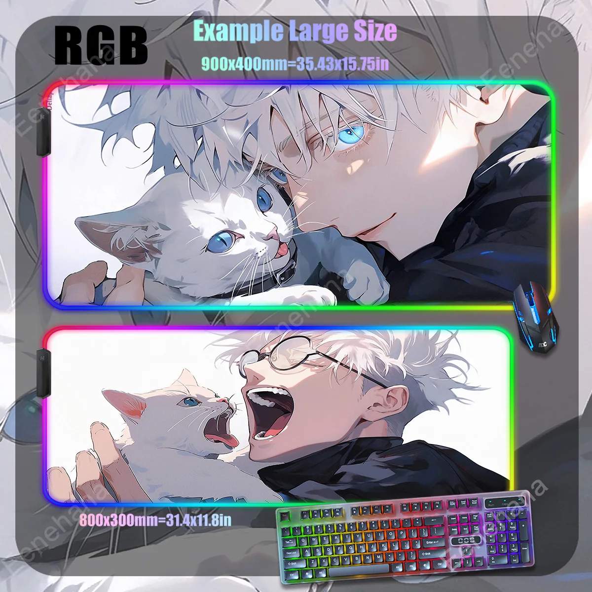 Anime Mouse Pad Mouse Mat Large Gojo Satoru Gaming Accessories Yuji Keyboard Desk Mat Jujutsu Kaisen RGB Led Backlight Mouse Pad