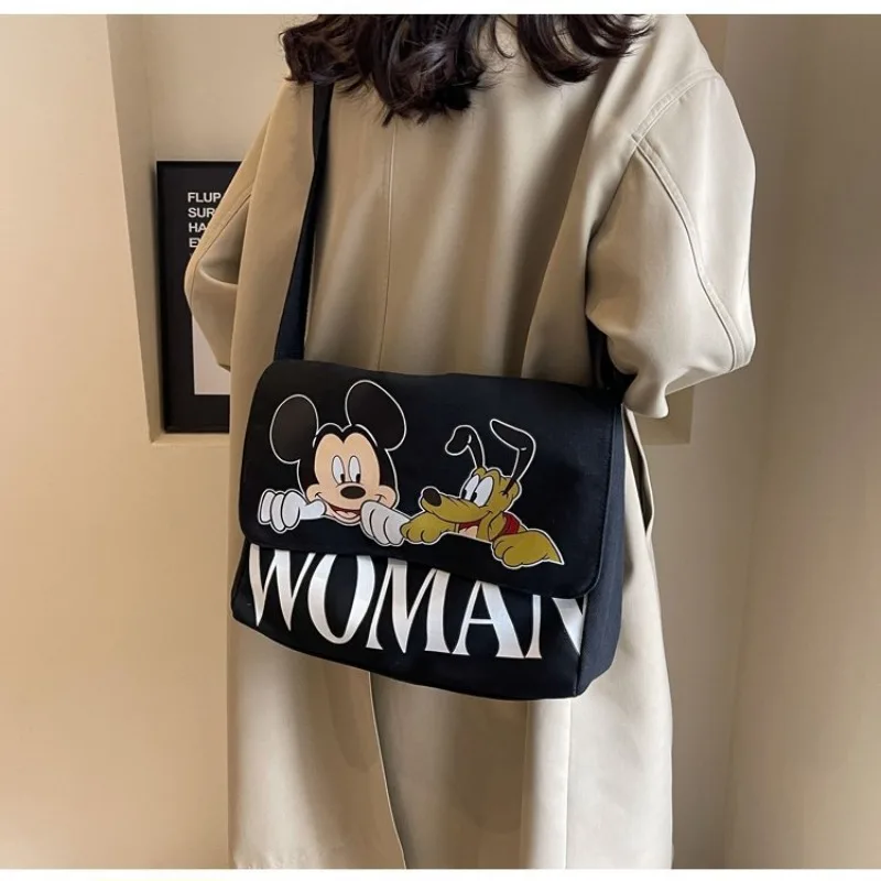 Disney new Mickeycartoon canvasbag for students commuting toclass large-capacity shoulder bag simple and versatile crossbody bag