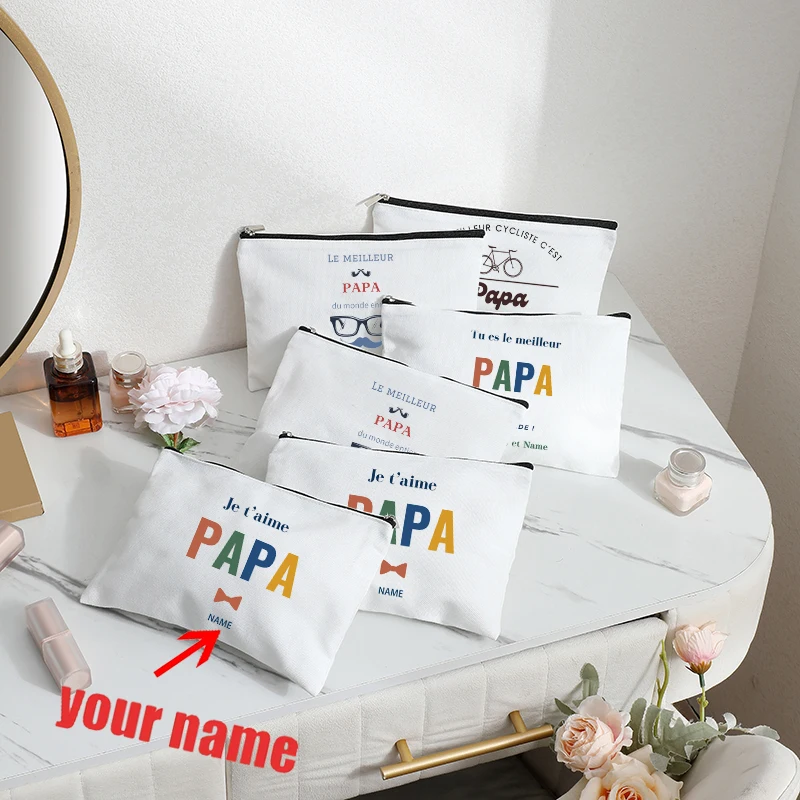 

Personalized with Name Papa Dad Glasses Cyclist Patterns Cosmetic Pouch Toiletry Makeup Bag for Man Father Days Papa Dad Gifts