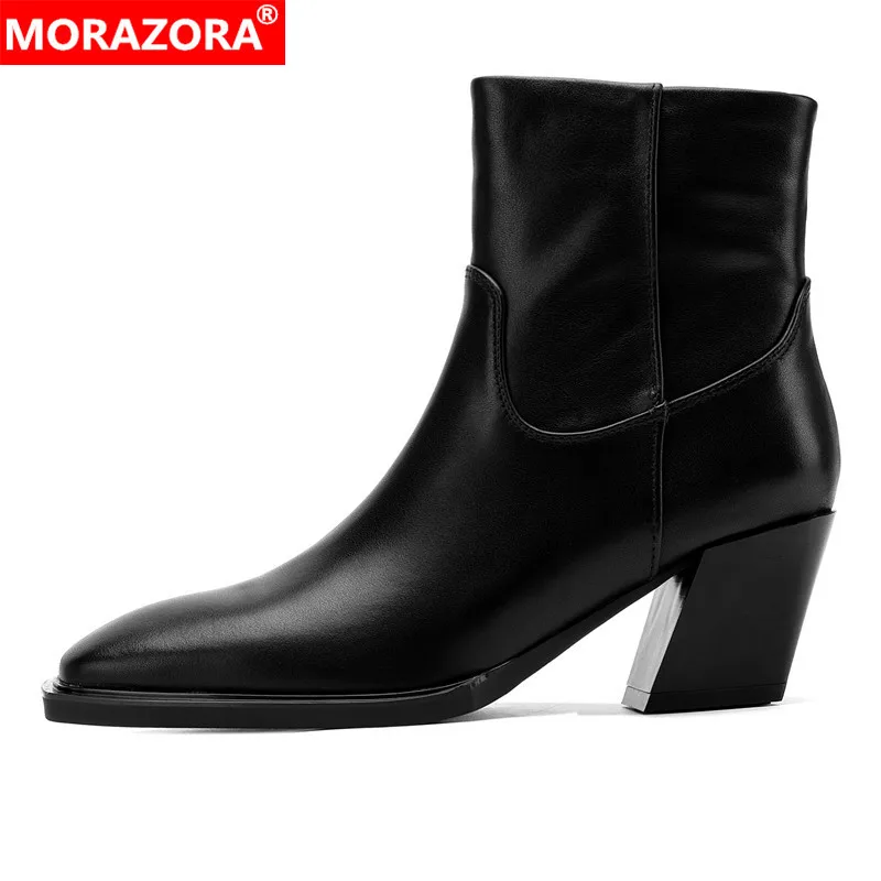 MORAZORA INS Brand Genuine Leather High Heels Boots Women Square Toe Autumn Winter Ankle Boots Fashion Office Dress Shoes