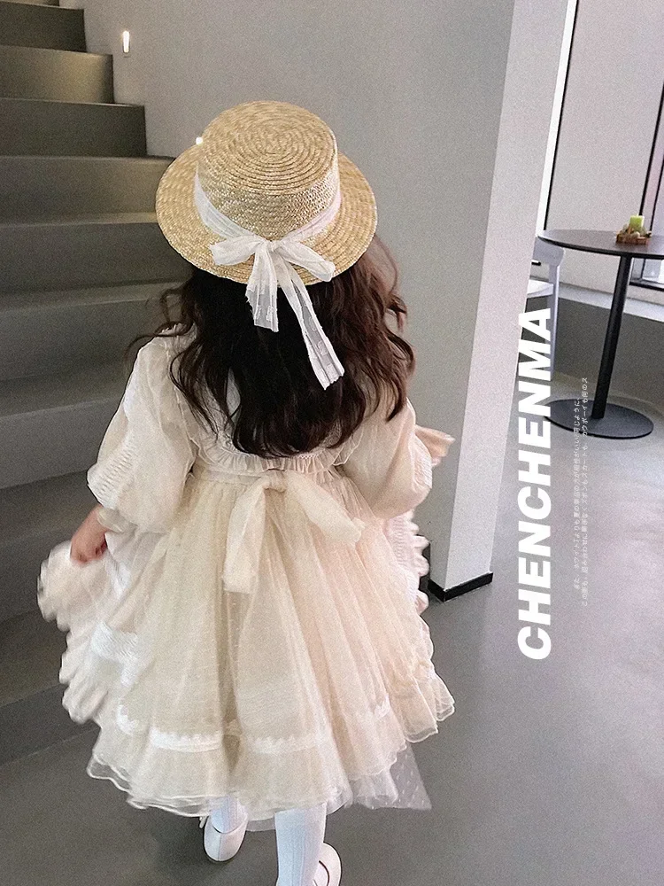 Girls Summer Half Sleeve Beige Lolita Costume Party Evening Dress Infant French Princess Dress Dress 1-10Y Trend