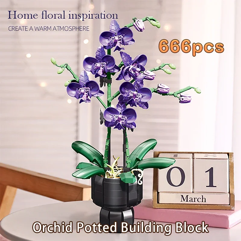 

Simulation Bouquet Building Blocks Plant Ornaments MOC Assembly Bricks Preserved Flower Orchid Girl Festival Gifts