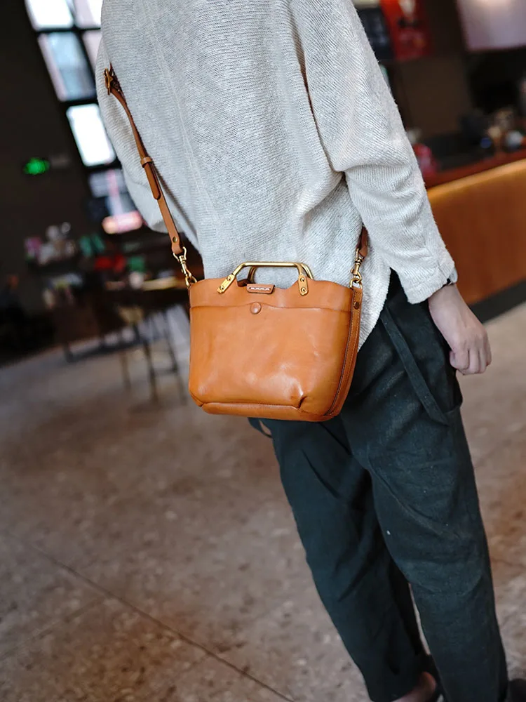 New Office Ladies Messenger Bag Vintage Cowhide Genuine Leather Totes Shoulder Handbag Solid Color Women Single Crossbody Bags