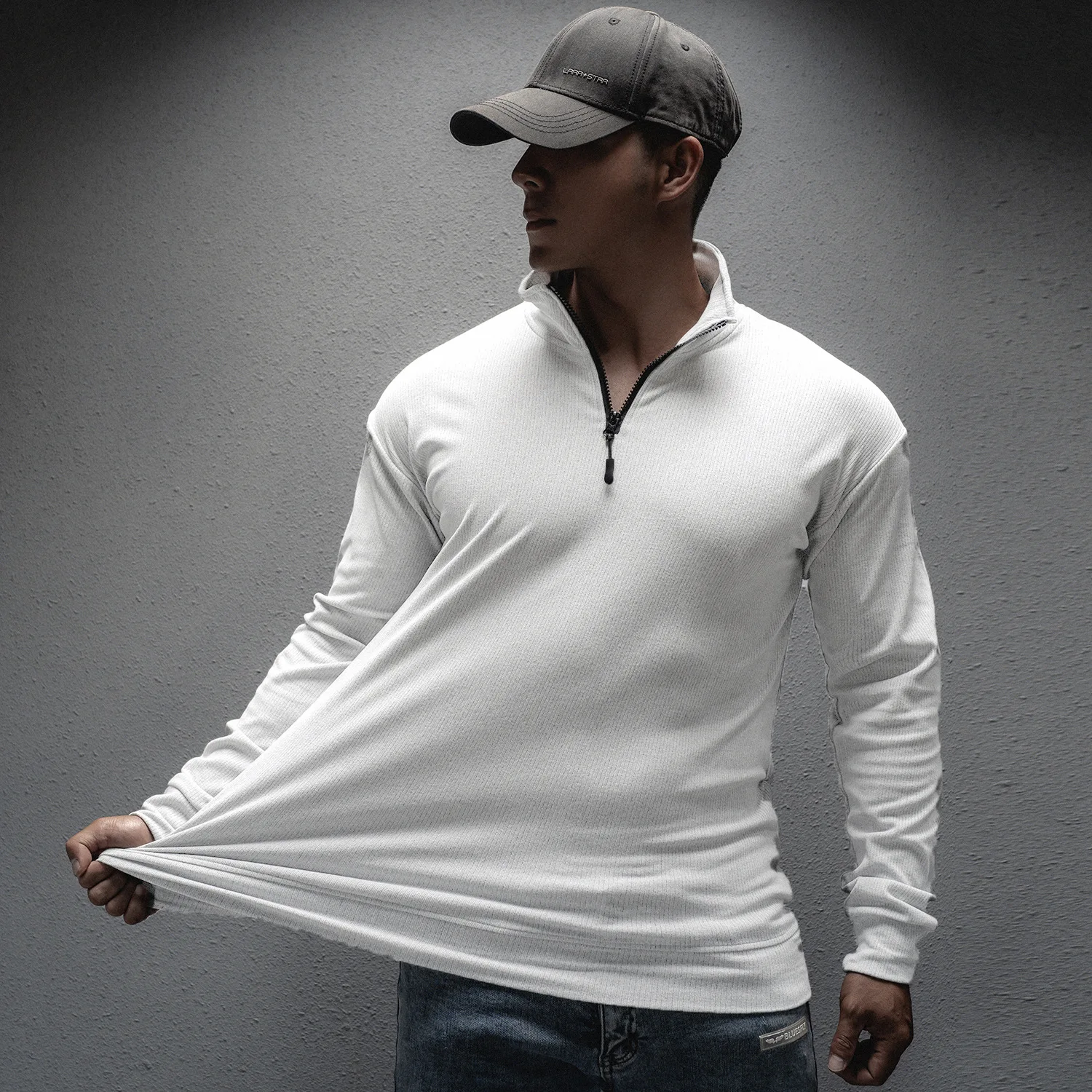 New spring and autumn Men\'s sports long sleeve fitness training Sports leisure running exercise stretch loose zipper long sleeve