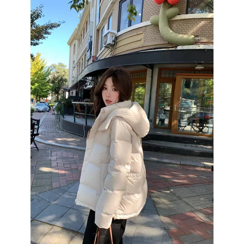 سترة نسائية قصيرة منتفخة، معطف شتوي بغطاء للرأس بخمسة شبكات دافئة، DuPont 3-Proof Traceable Samsung 90 Bread Style #4