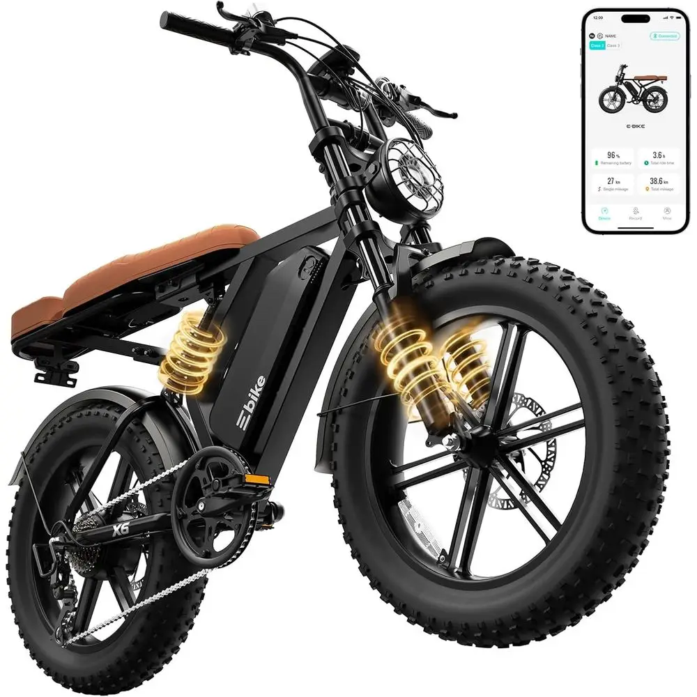 

1500W Peak Motor Adult Electric Bike, 48V 15Ah Battery, 60 Miles Range, 20 All-Terrain E-Bike with Rear Seat