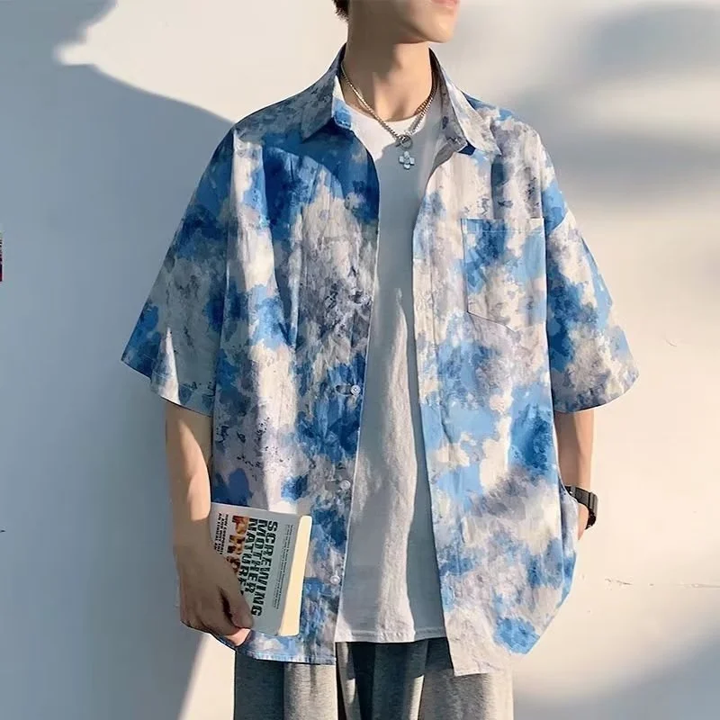 

Lightweight Casual ort Sve Printed Design Men's Summer irt Loose Fit Beach Vaion Sle Faionable Stand Cut