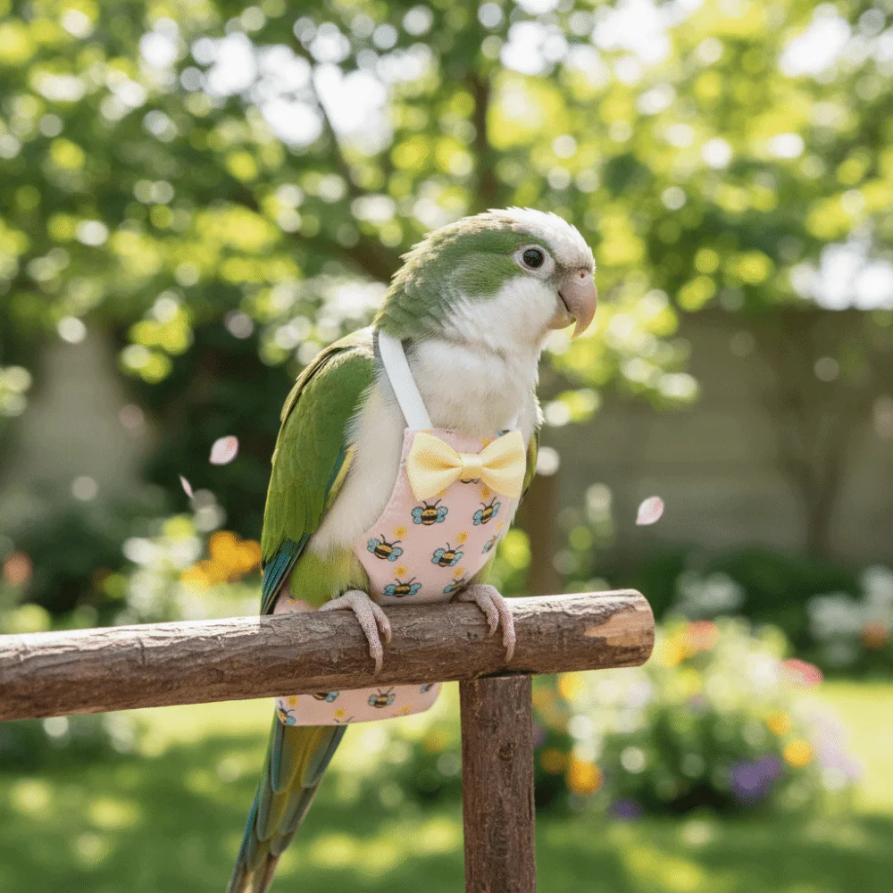 Washable Adjustable Pet Parrot Diaper Bowtie Cartoon Animal Pattern Bird Flight Suits Breathable Bird Vest for Cockatiel Pigeons