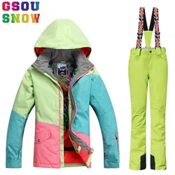 GSOU SNOW women's Ski Suit Winter Ski Jacket+ski Pants Waterproof Snowboard Jacket Pants Outdoor Mountain Skiing Suit Sport Coat