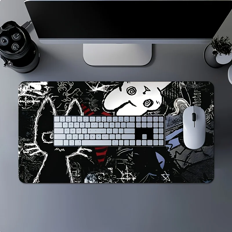 1pc Large Gothic Cat Office Mouse Pad, Anime Grunge Gaming Desk Mat, Creepy Cute Print, Non-Slip Water-Resistant Rubber Base