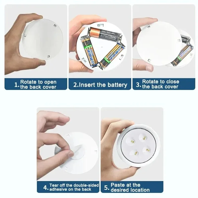 Luz noturna inteligente sem fio com controle remoto, lâmpada regulável, bola de gelo, decoração do armário da cozinha, iluminação da escada, 3 cores, 8 LEDs