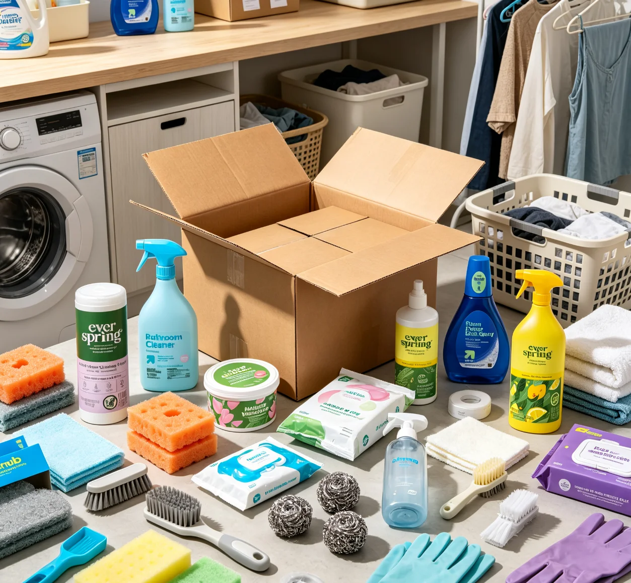 Household Cleaning Supplies Mystery Box, Random Assorted Clean Sponges, Cleaning Wipes & Multi‑Surface Spray Cleaners, Surprise Blind Box for Kitchen Bathroom Daily Use