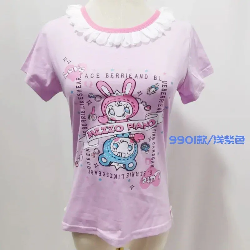 Japanese Pure Cotton Summer New Daughter Clothes Dopamine Cute Cartoon Print Tshirt Lolita Kawaii Y2k Top Sweet Graphic T Shirts
