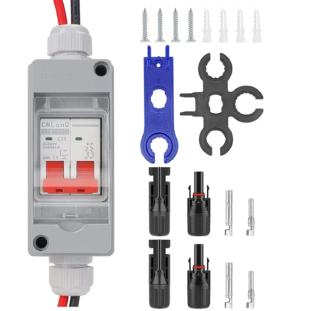 Photovoltaic DC Isolator Switch DC500V 32A PV System IP65 Waterproof Photovoltaic Wrench PV Terminals Kit Circuit Breakers