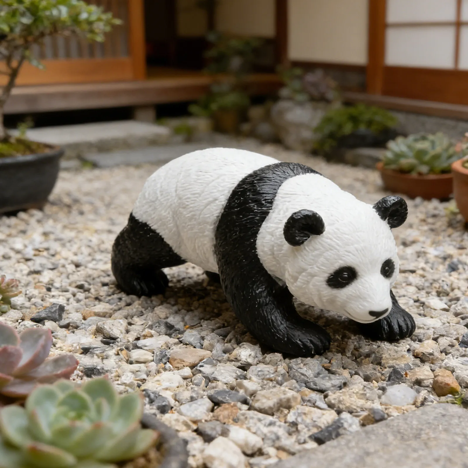 Mini Soft Rubber Panda Statue Outdoor Cute Animal Garden Decoration Pathway Ornament Asian Bamboo Grove Sculpture Garden Gift
