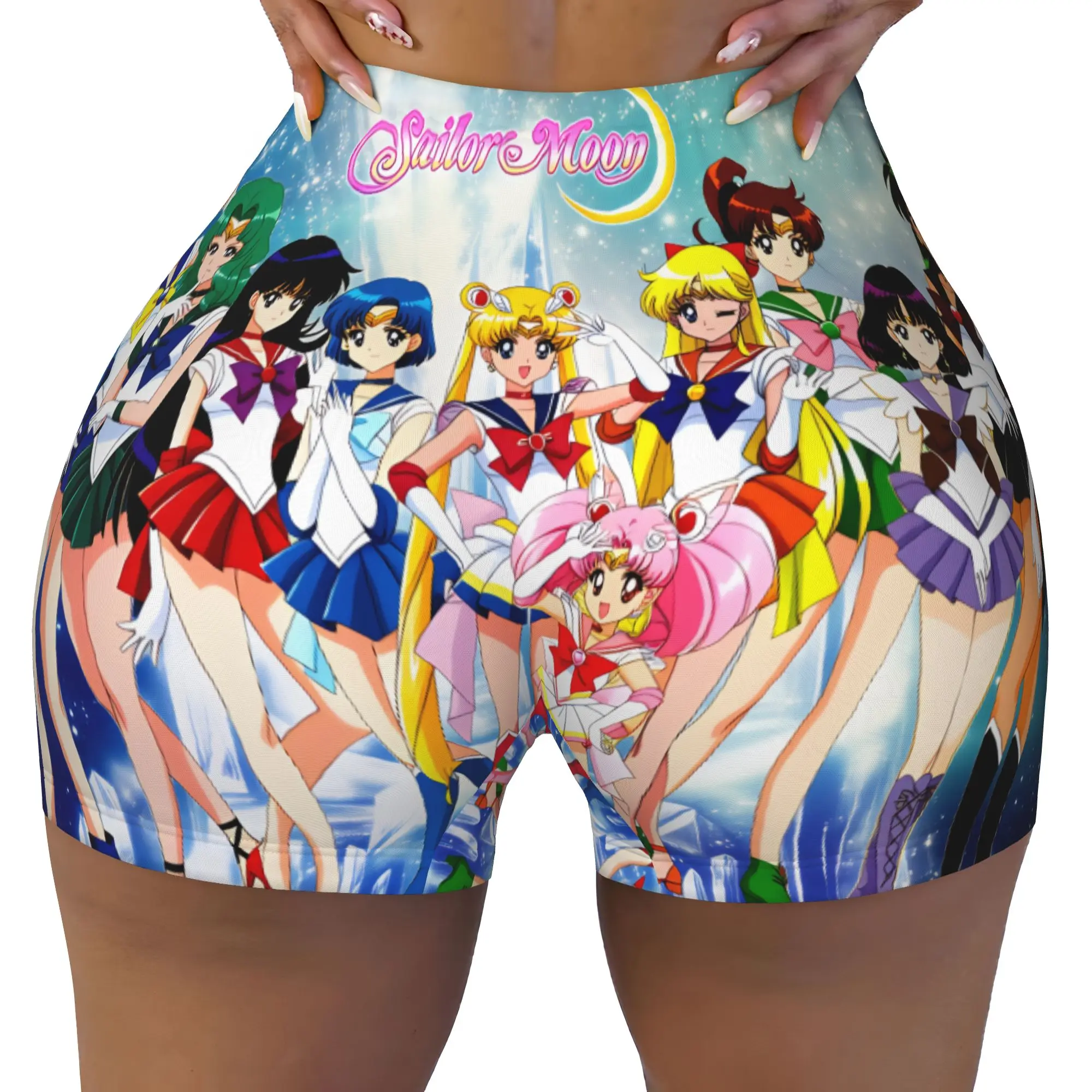 Pantalones Cortos Deportivos Personalizados de Sailor Moon (Mercurio, Marte, Urano, Neptuno) para Mujer, para Gimnasio, Voleibol, Ciclismo y Yoga