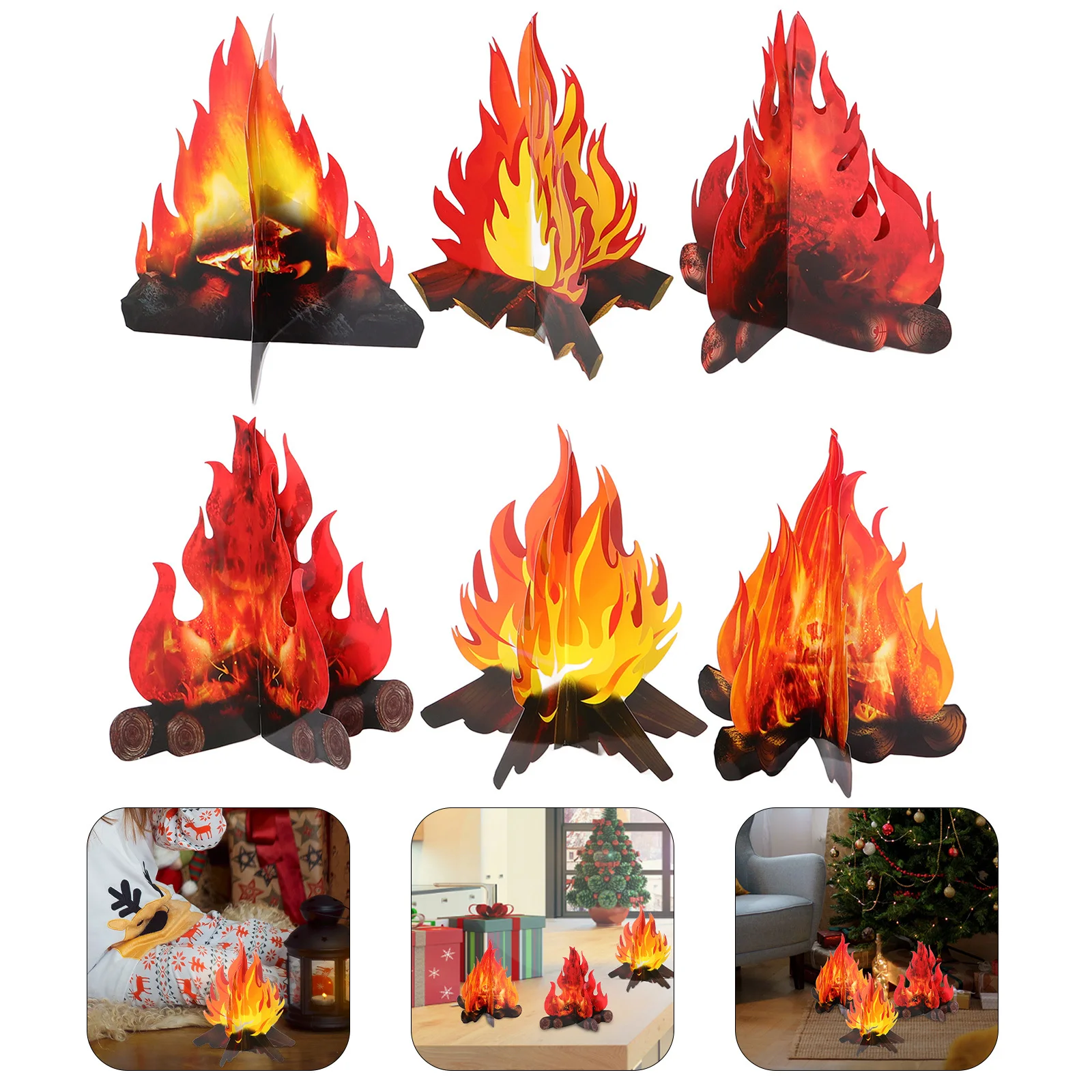 

6Pcs 3D Campfire Decoration Realistic Flame Effect Safe Reliable Christmas Camping Party Ornament 3D Campfire Decoration