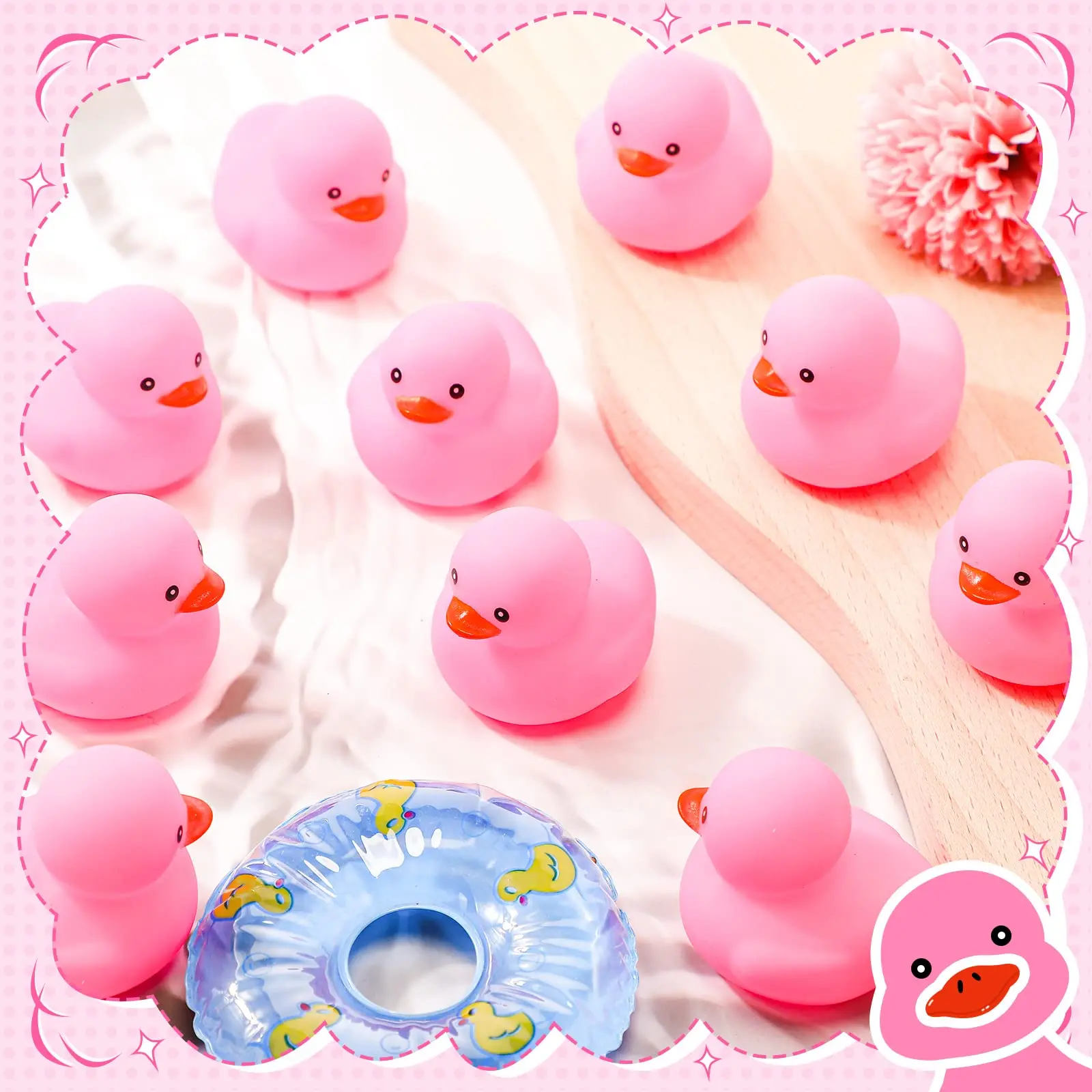 1-100 Uds. Patos de goma rosas, juguetes, patos de goma chirriantes, lindos patos flotantes para recuerdos de fiesta de cumpleaños, premios de