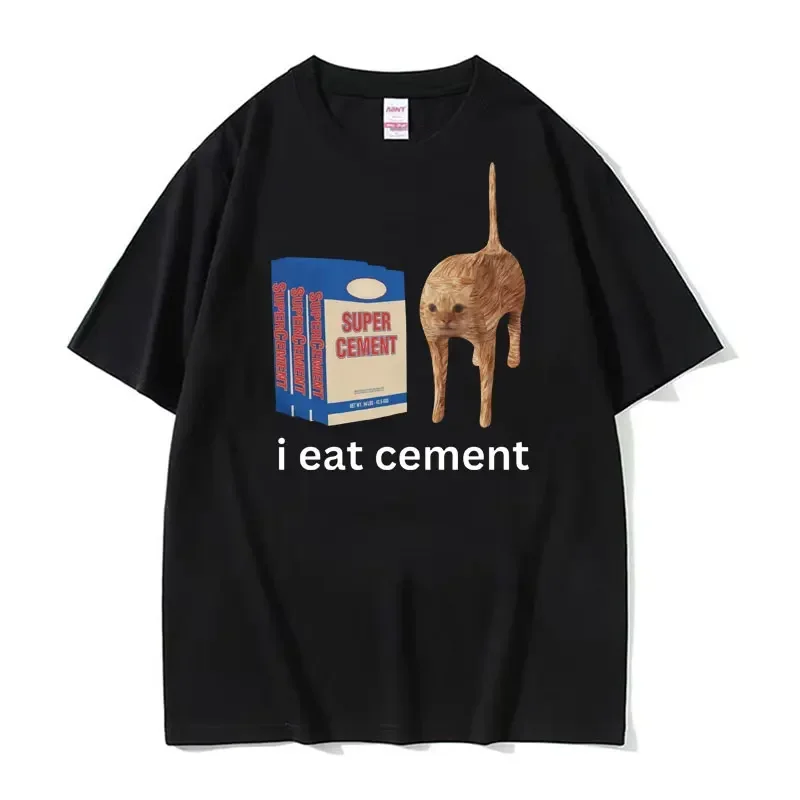 I Eat Cement Cursed Cat Funny Meme T Shirt Women's Fashion Humor Short Sleeve T Shirts Male High Quality T-shirt Tops