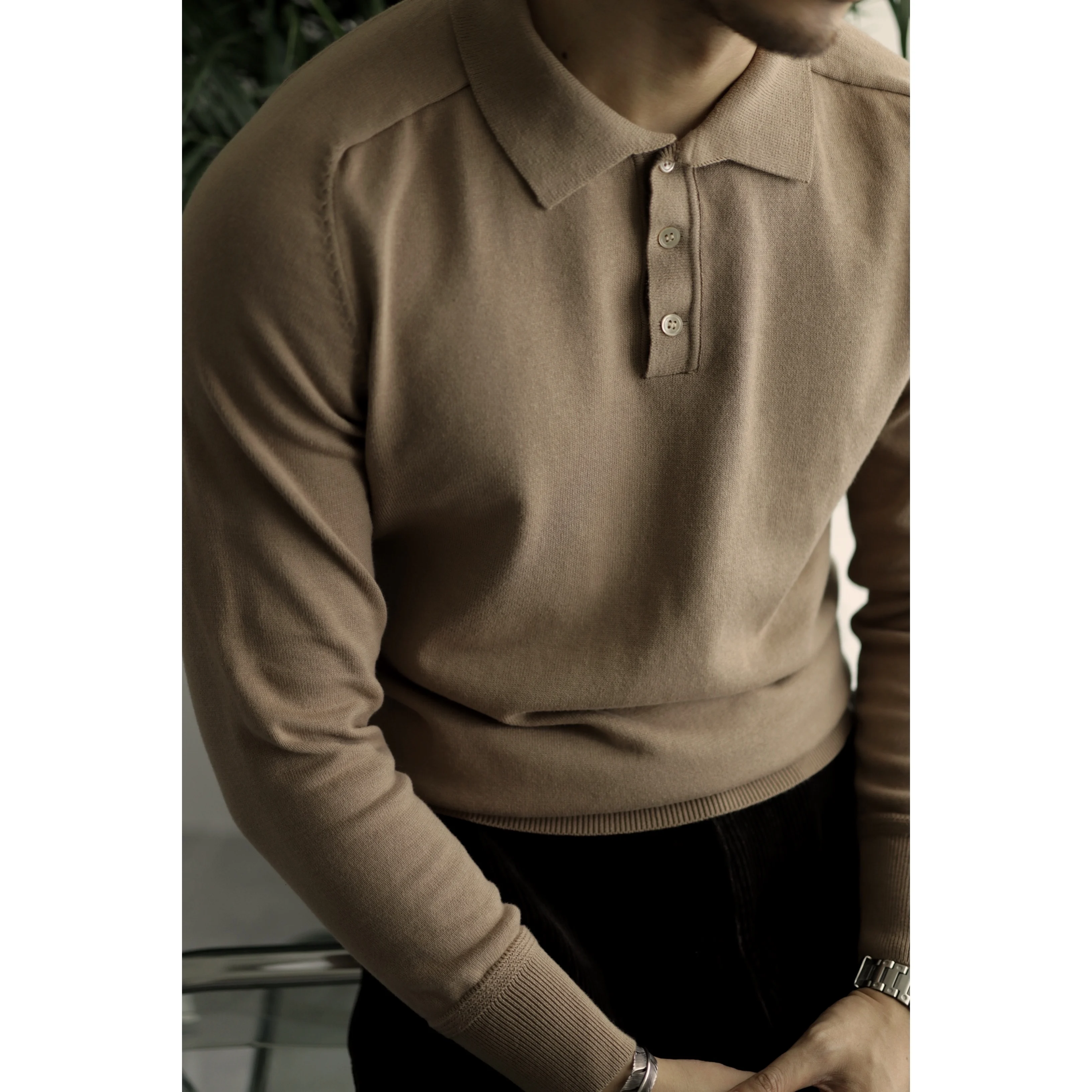 Polo Shirt for Male Long Sleeves Pure Cotton Classic Elegant Shirt Spring Autumn Vintage Menswear