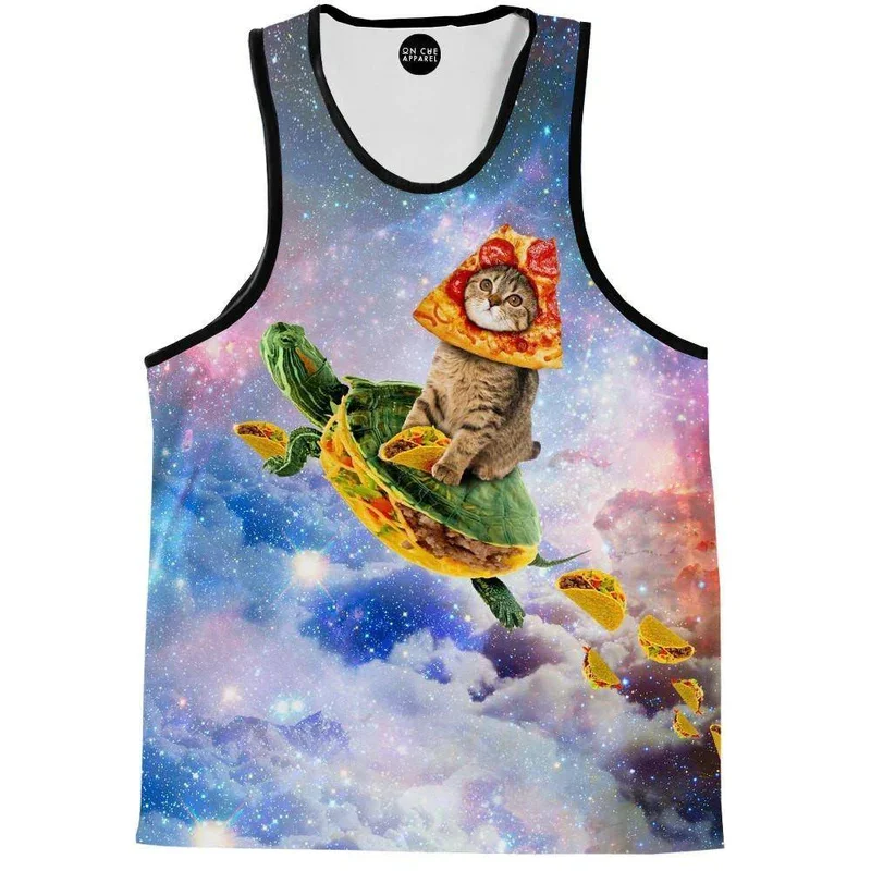 Cat Rides Turtle Hamburger 3d Print Men Women Tank Tops Funny Pizza Graphs Tees Y2k Floral Shirt Girl Hawaii Beach Tank Vest Top