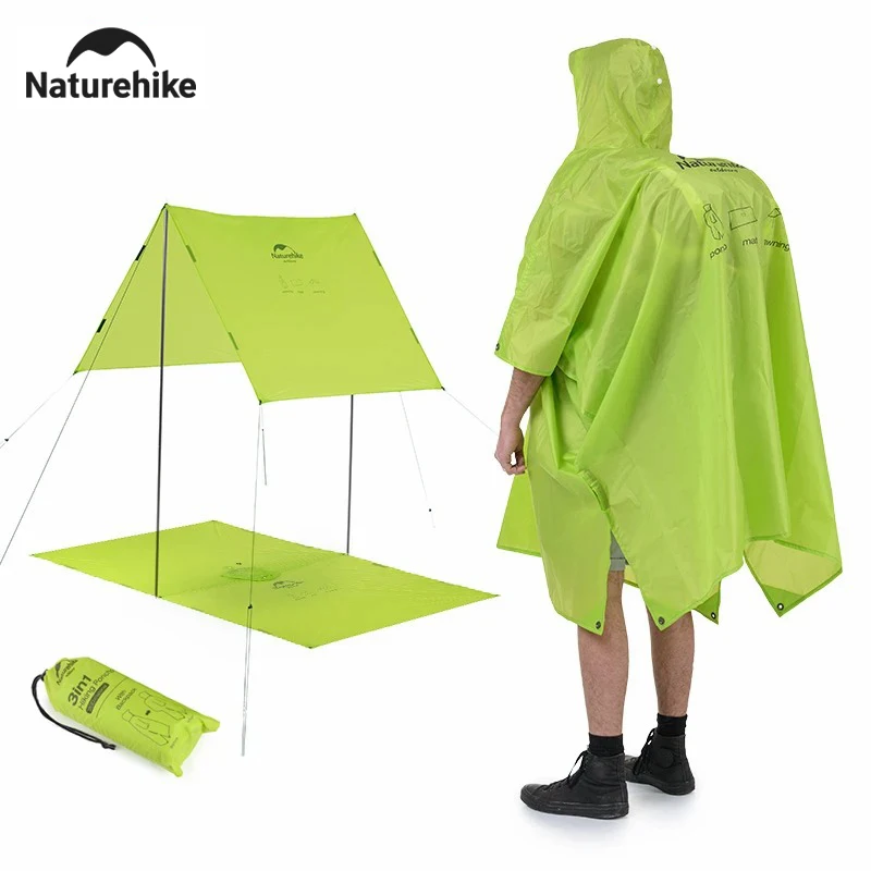 Naturehike Outdoor Rain Poncho Mountaineering Hiking Raincoat Full Body 3-in-1 Canopy Cycling Travel Portable Backpack Rainproof