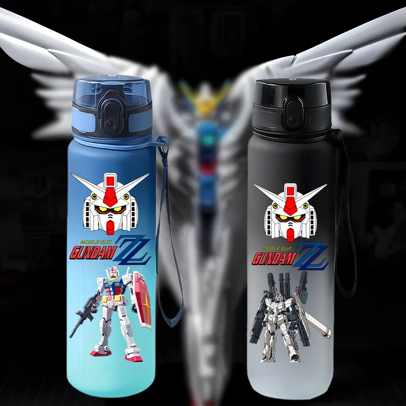 Gundam RX78 Robot Gradient Water Bottle Flip Top Portable Large Capacity Sports Water Cup with Lanyard Gift