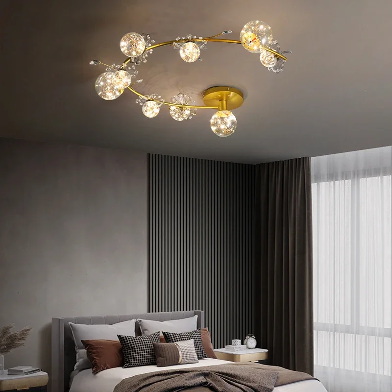 LED Chandelier For Living Room Bedroom Kitchen Island  Ceiling Lamp  Style Design Gold Crystal Glass Ball Star Light