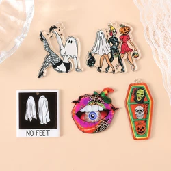 10Pcs Halloween Charms Creative Acrylic Vintage Pumpkin No Feet Ghost Pendant For Keychain Necklace Jewelry Diy Making