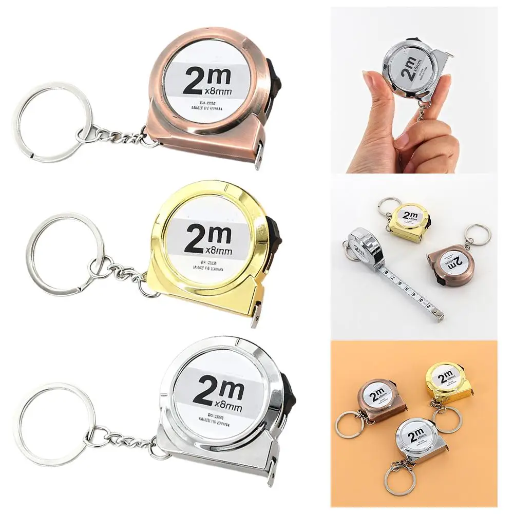 شريط قياس سلسلة المفاتيح على شكل حلزون بطول 2 متر، مسطرة فولاذية صغيرة قابلة للسحب للاستخدام بنفسك والأعمال الخشبية، أداة قياس الهدايا المحمولة #1