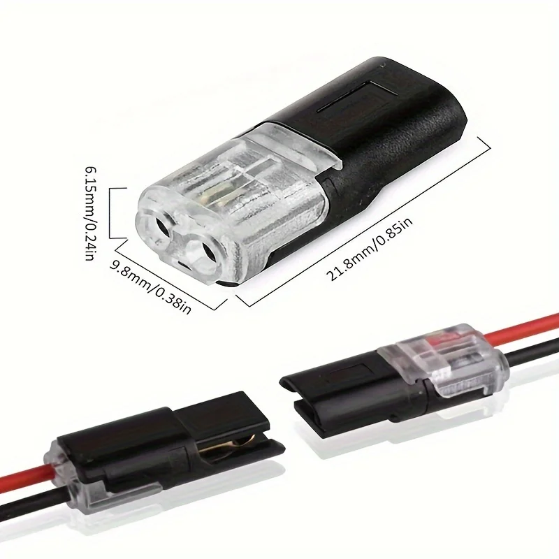 20/40/60/100 Pcs Double-Wire Plug-in Connector with Locking Buckle-Pluggable LED Wire Connectors 2 Way Electrical Wire Connector