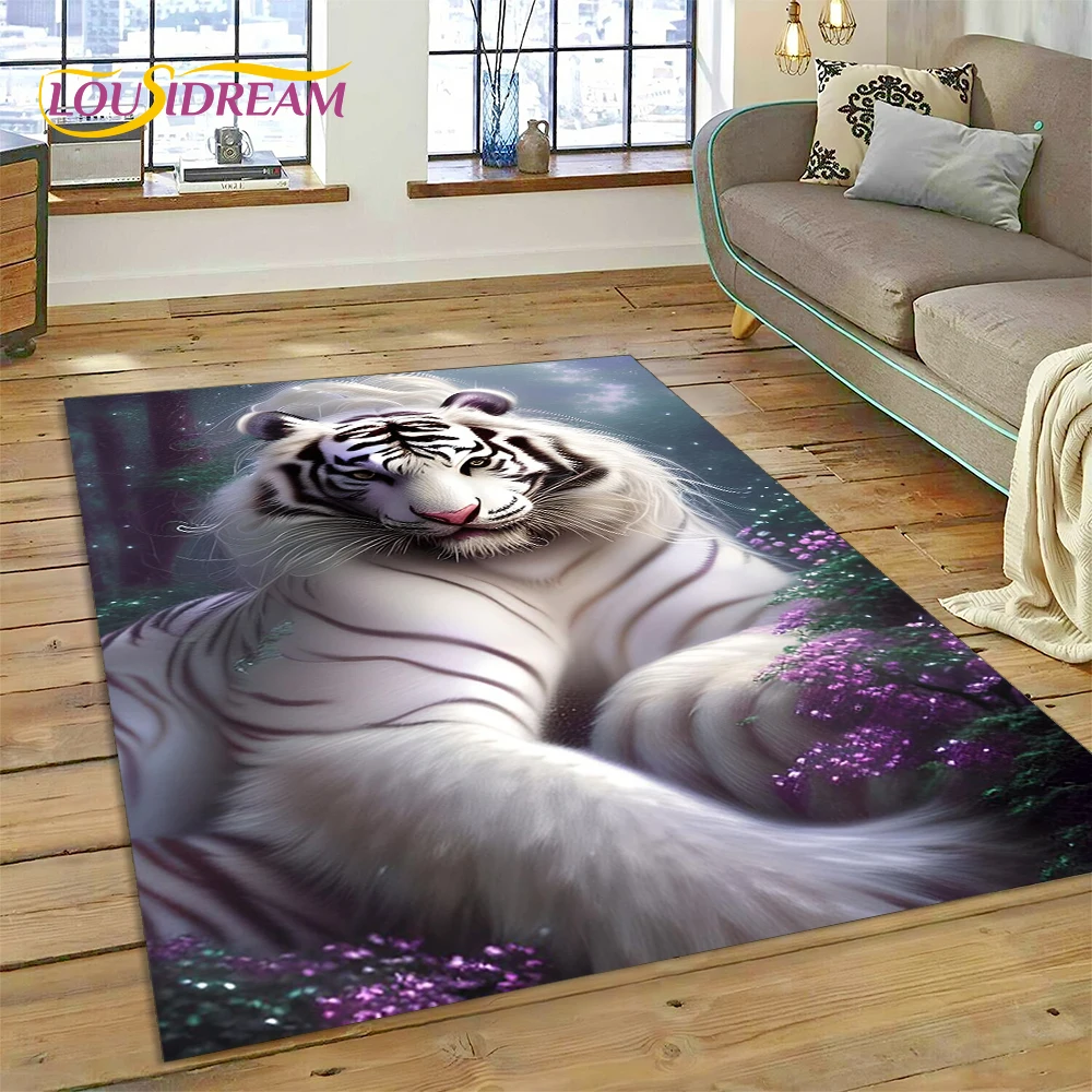 3D Beast Tiger Lion Animal Wildlife Cartoon Carpet Rug for Home Living Room Bedroom Sofa Doormat Decor,kid Area Rug Non-slip Mat