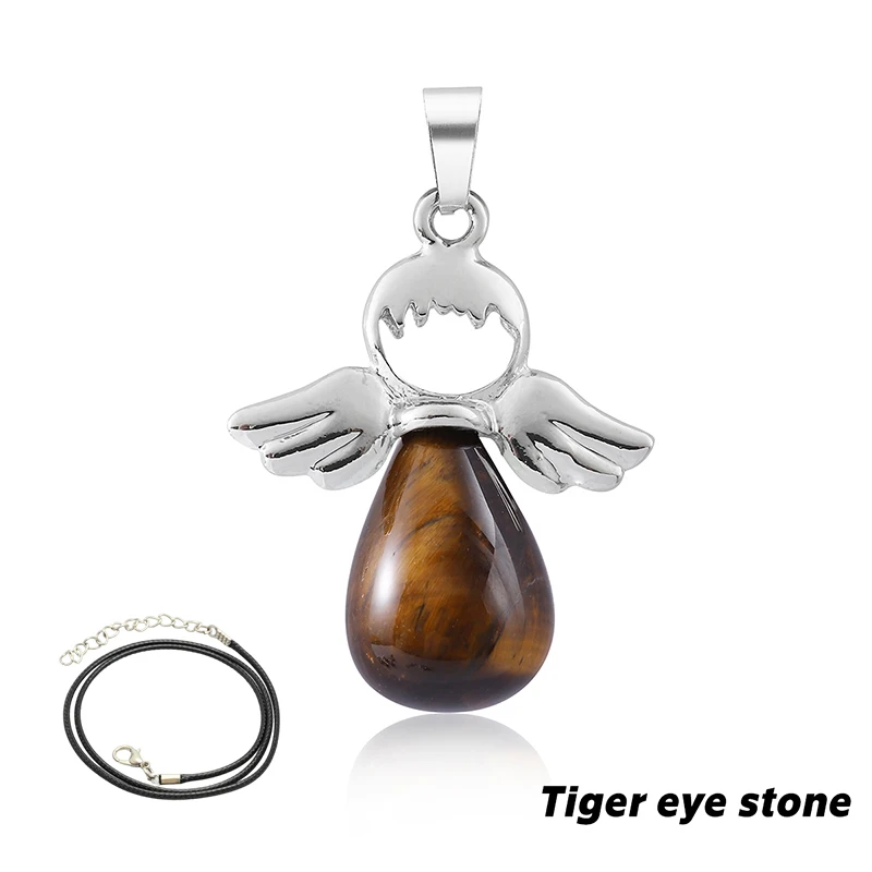 Naturstein Anhänger Engel Wassertropfen Halskette Amethyst Malachit Heilkristalle Stein Charms für Schmuck Halsketten