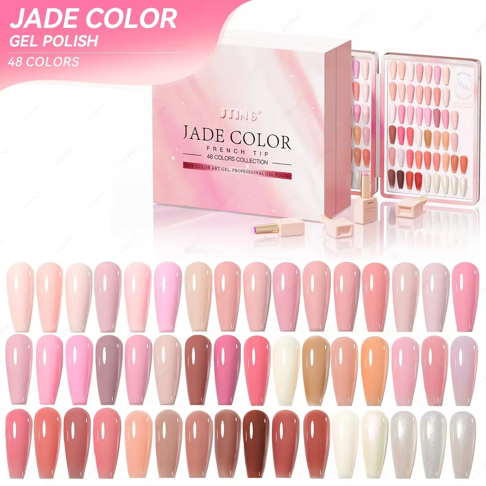 Eleanos Rose Pink 48Pcs Gel Nail Polish Set Nude Pink Glitter UV Soak Off Gel 15ml Nail Gel Set With Color Card For Nail Salon