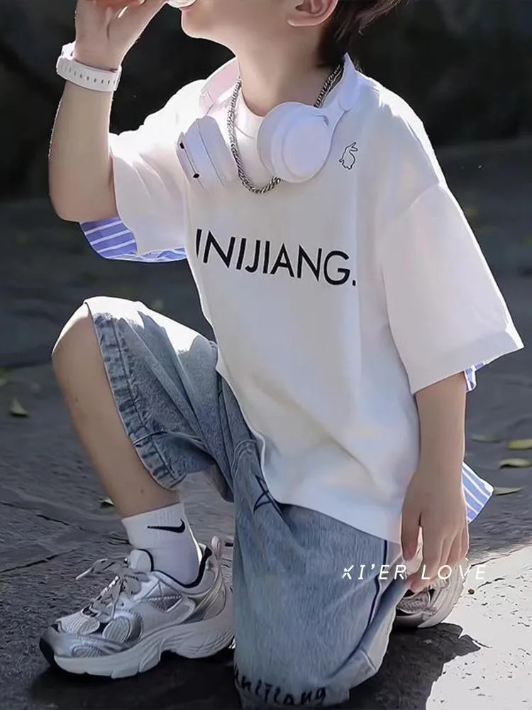 Boys Summer Trendy Casual Sports 2pcs T-shirts+Pants Suits 2-9 Years Teenage Boys Hip Hop Style Fashion Outfits Clothes Sets