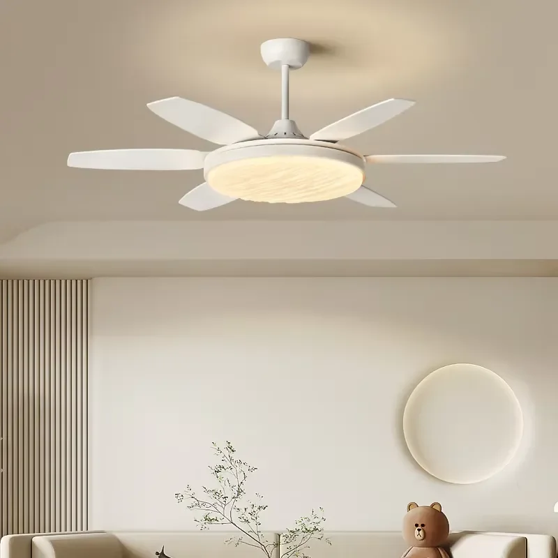 Modern Simple Wrought Iron Ceiling Fan with Integrated Light Large Airflow Energy Saving Inverter for Living Room Bedroom
