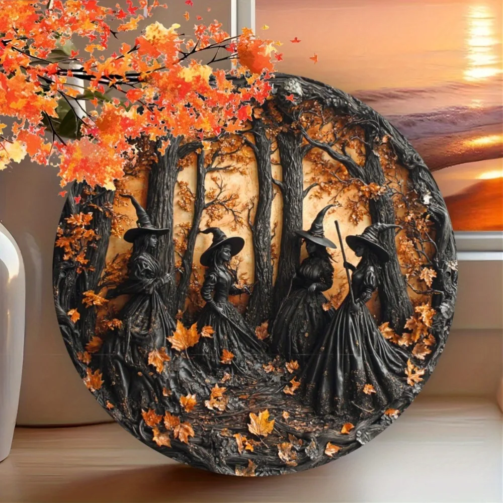 

Enchanted Forest Witches Aluminum Foil Engraving, Vintage Tin Sign Wall Art, Home Decor, Halloween Gift, 7.9"/11.8", 2D